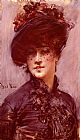 Giovanni Boldini Canvas Paintings - La Femme Au Chapeau Noir